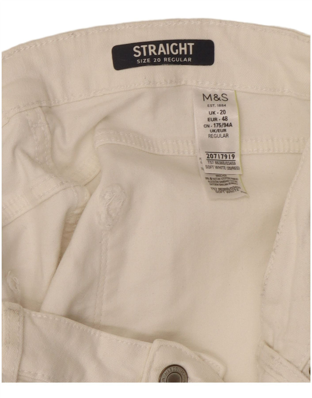 Marks & Spencer Womens Regular Straight Jeans UK 20 2XL W40 L29 White