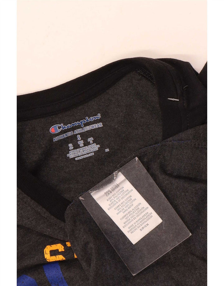 Champion Mens Graphic Top Long Sleeve Small Grey Colourblock Cotton