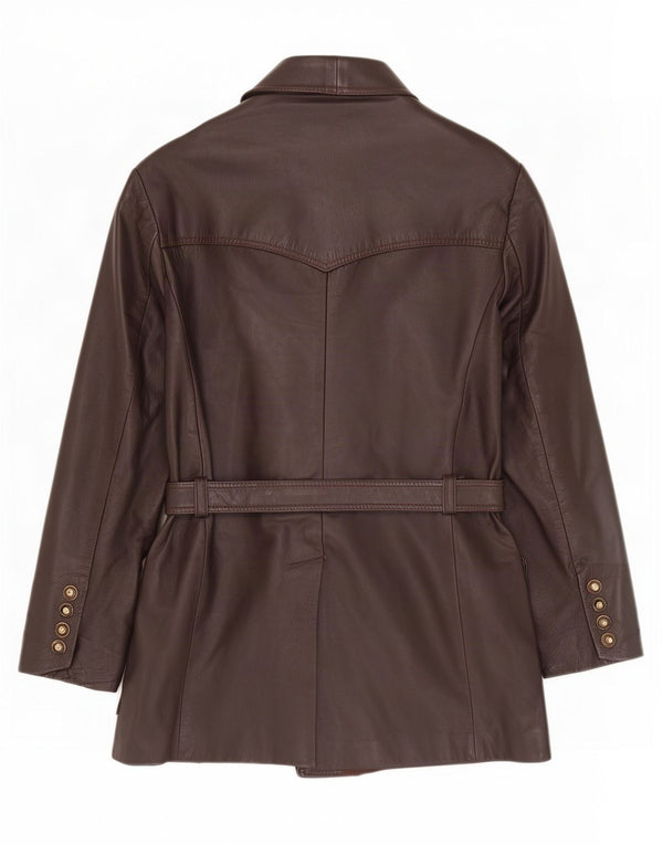 Vintage Womens Leather Coat UK 12 Medium Brown