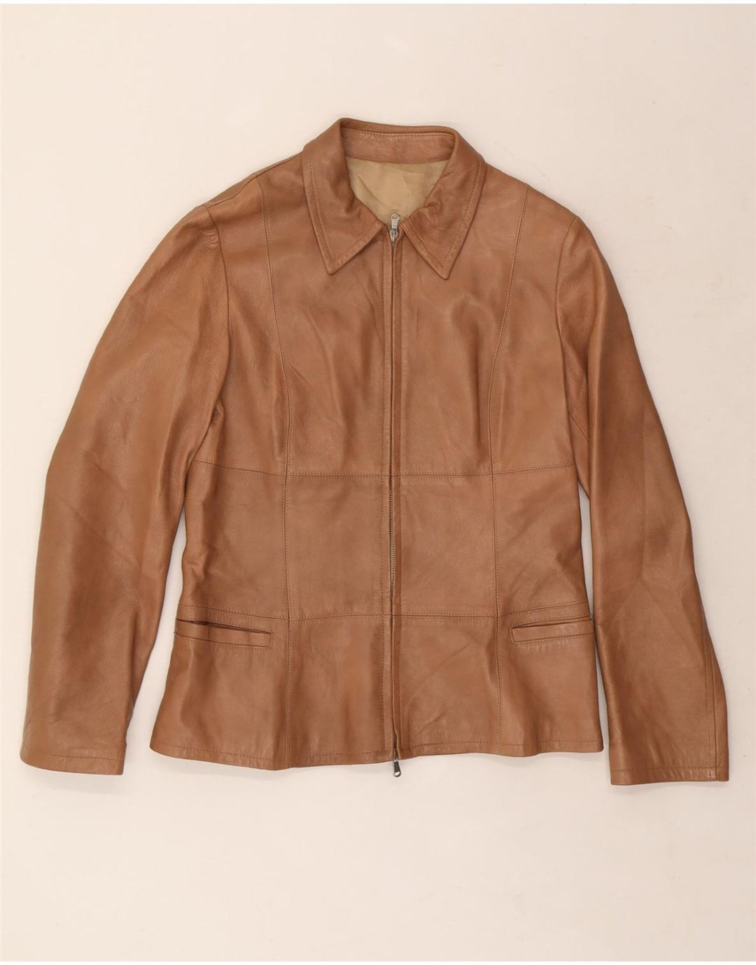 VINTAGE Womens Leather Jacket IT 48 XL Brown Leather