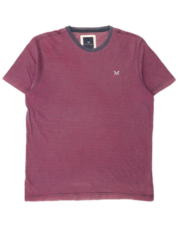 Crew Clothing Mens T-Shirt Top Large Burgundy Pinstripe Cotton