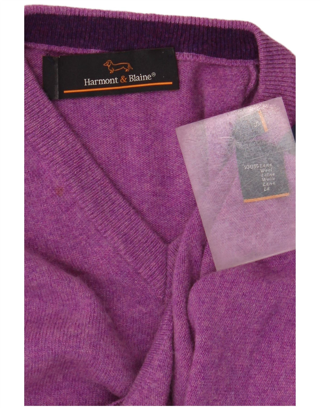 HARMONT & BLAINE Mens V-Neck Jumper Sweater Small Purple Wool