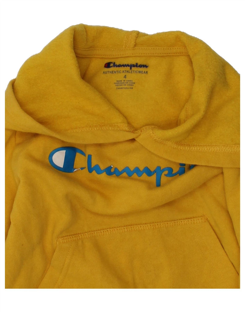 CHAMPION Boys Graphic Hoodie Jumper 3-4 Years Yellow Cotton | Vintage Champion | Thrift | Second-Hand Champion | Used Clothing | Messina Hembry 