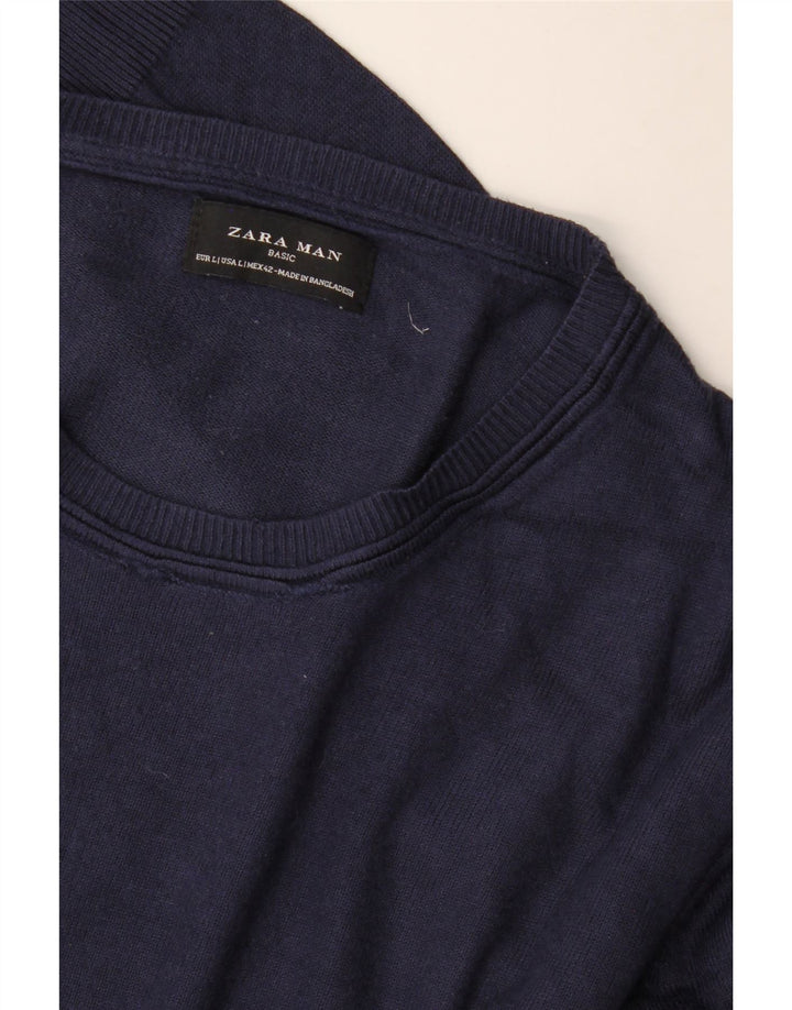 Zara Mens Crew Neck Jumper Sweater Large Navy Blue