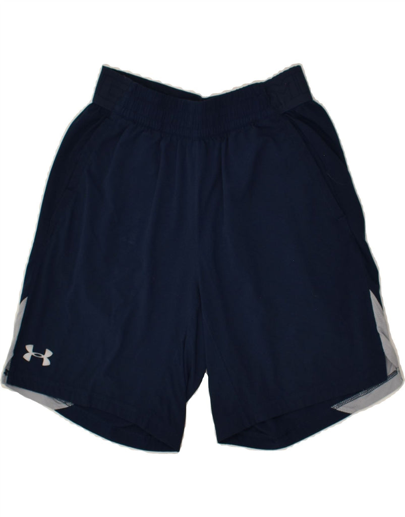 UNDER ARMOUR Mens Fitted Sport Shorts Small Navy Blue Polyester | Vintage Under Armour | Thrift | Second-Hand Under Armour | Used Clothing | Messina Hembry 