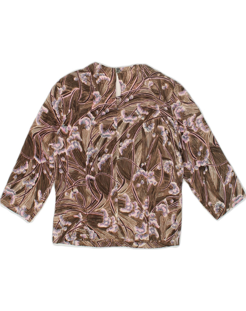 VINTAGE Womens Long Sleeve Blouse Top UK 12 Medium Brown Floral Viscose | Vintage Vintage | Thrift | Second-Hand Vintage | Used Clothing | Messina Hembry 