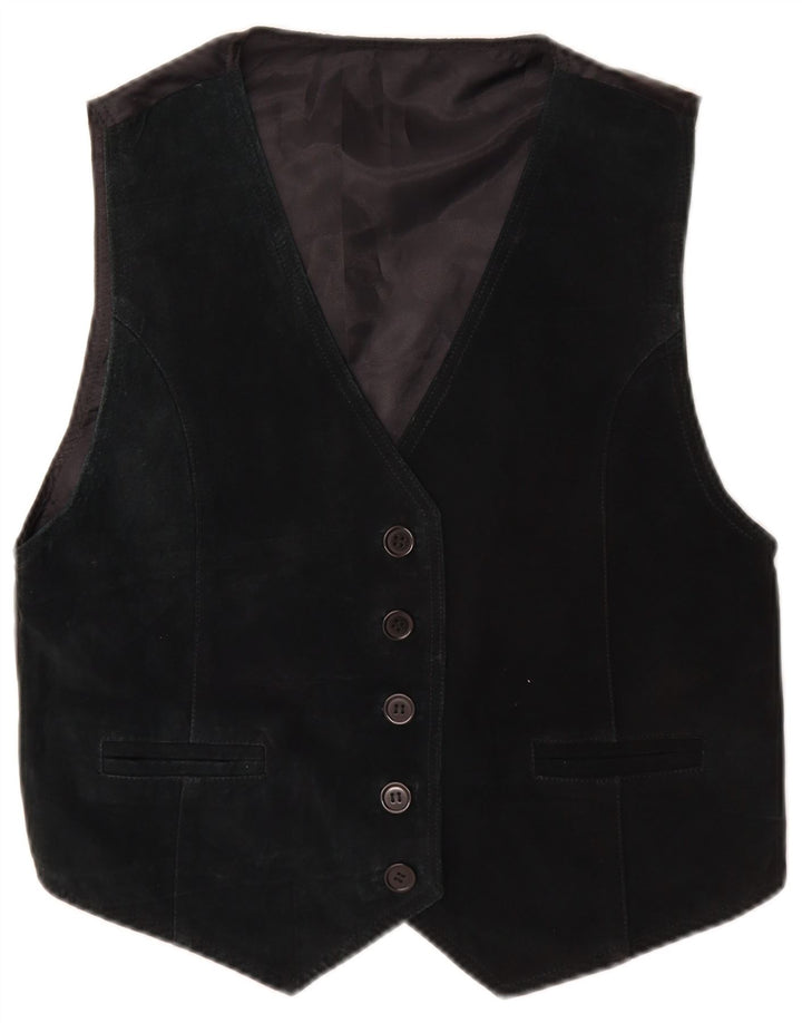 Vintage Womens Suede Waistcoat UK 10 Small Black Leather