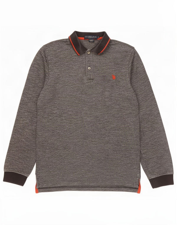 U.S. Polo Assn. Mens Long Sleeve Polo Shirt Small Grey Flecked Cotton