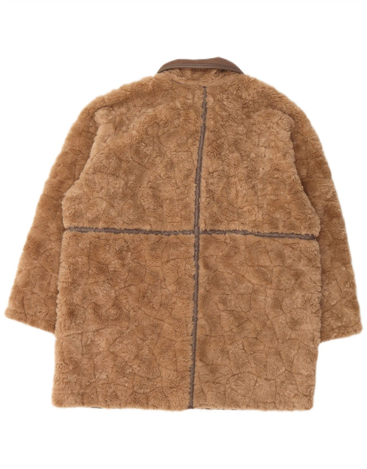 H&M Womens Teddy Bear Oversized Fluffy Coat UK 14 Medium Brown Polyester