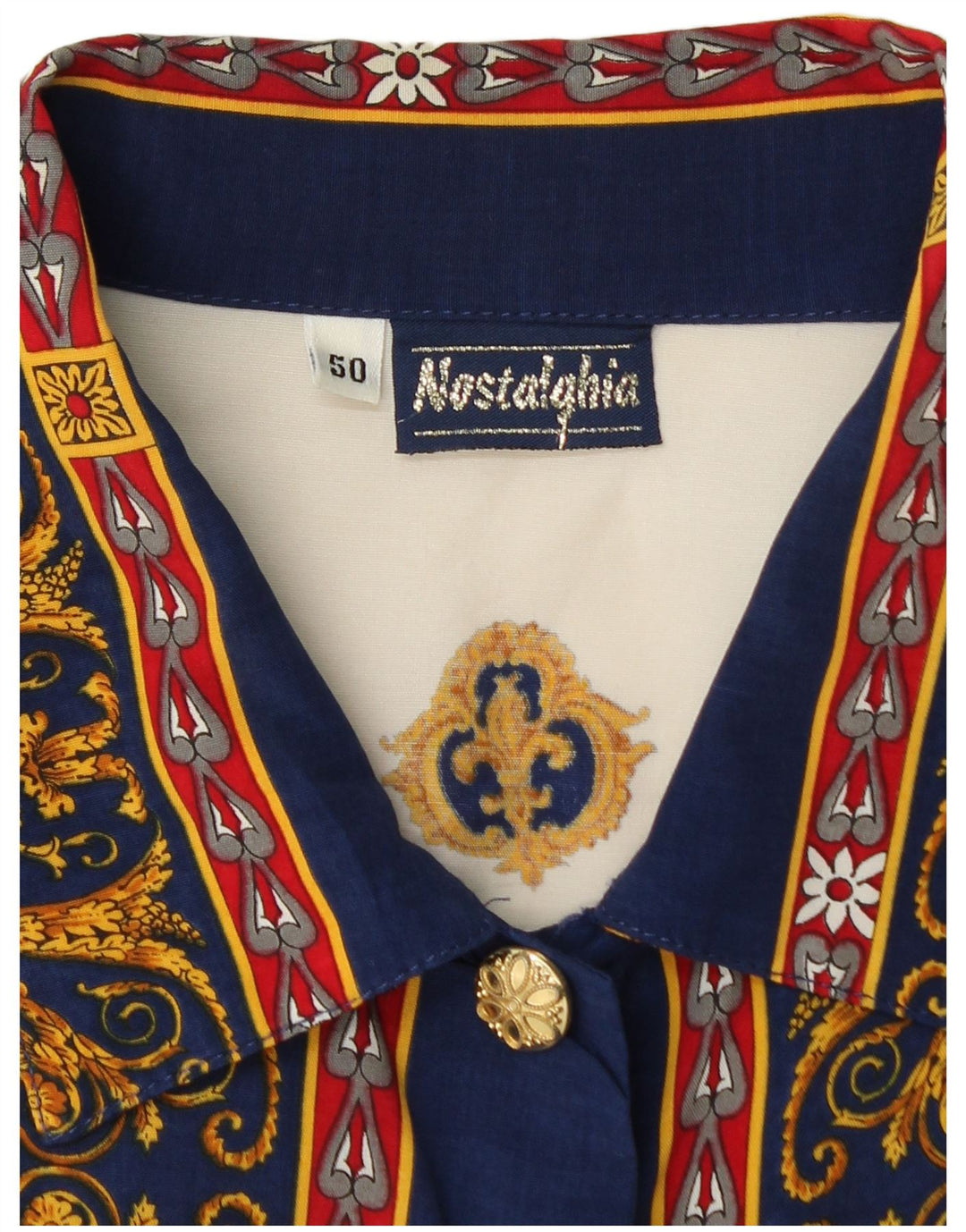 VINTAGE Womens Abstract Pattern Shirt IT 50 XL White Viscose