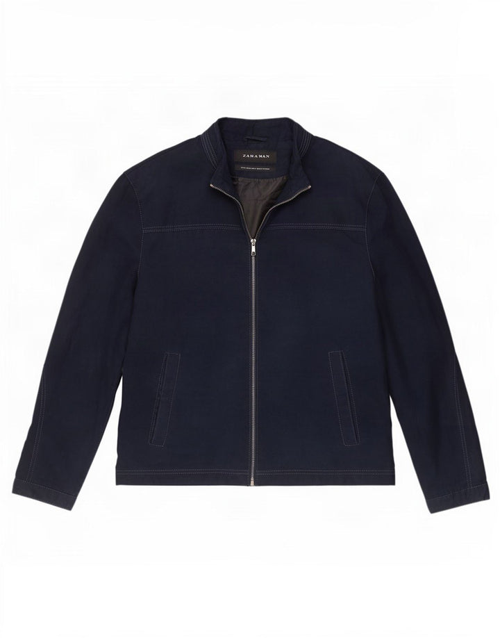 Zara Mens Bomber Jacket UK 42 XL Navy Blue