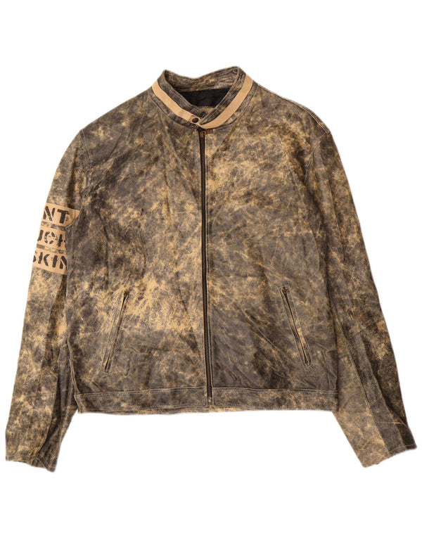 Bata Mens Graphic Leather Jacket IT 52 XL Grey Leather