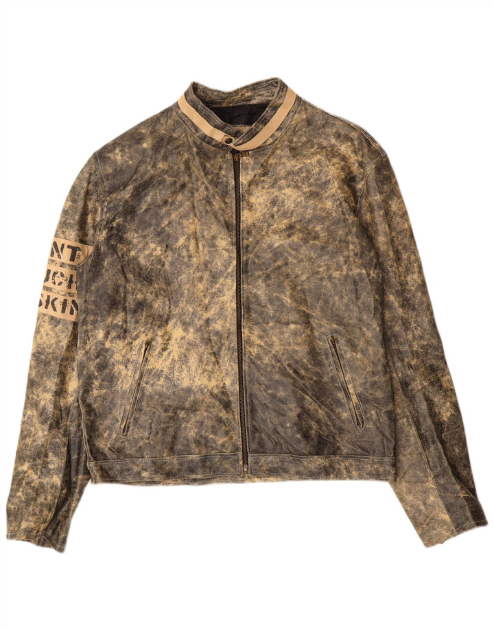 Bata Mens Graphic Leather Jacket IT 52 XL Grey Leather