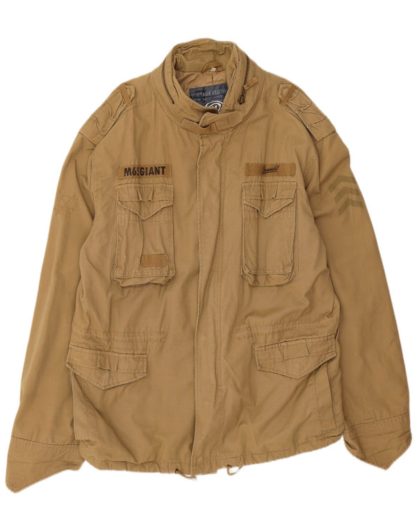 Brandit Mens Graphic Military Jacket UK 44 2XL Beige Cotton