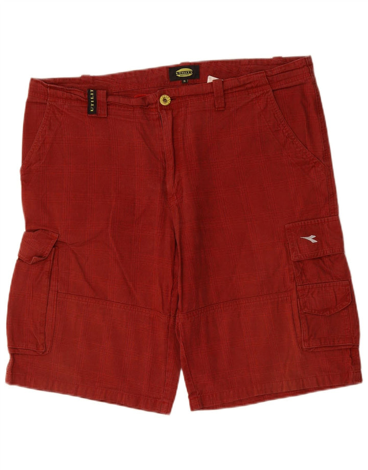 DIADORA Mens Cargo Shorts XL W38  Red Check Cotton