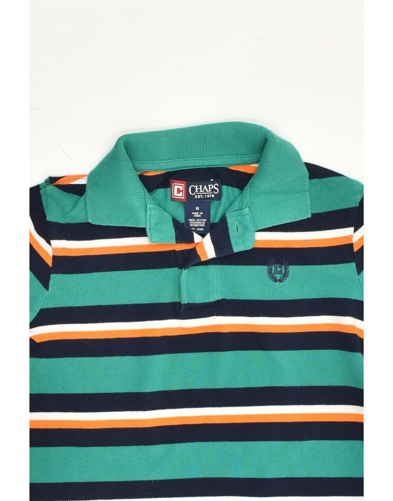 CHAPS Boys Polo Shirt 5-6 Years Green Striped Cotton | Vintage Chaps | Thrift | Second-Hand Chaps | Used Clothing | Messina Hembry 