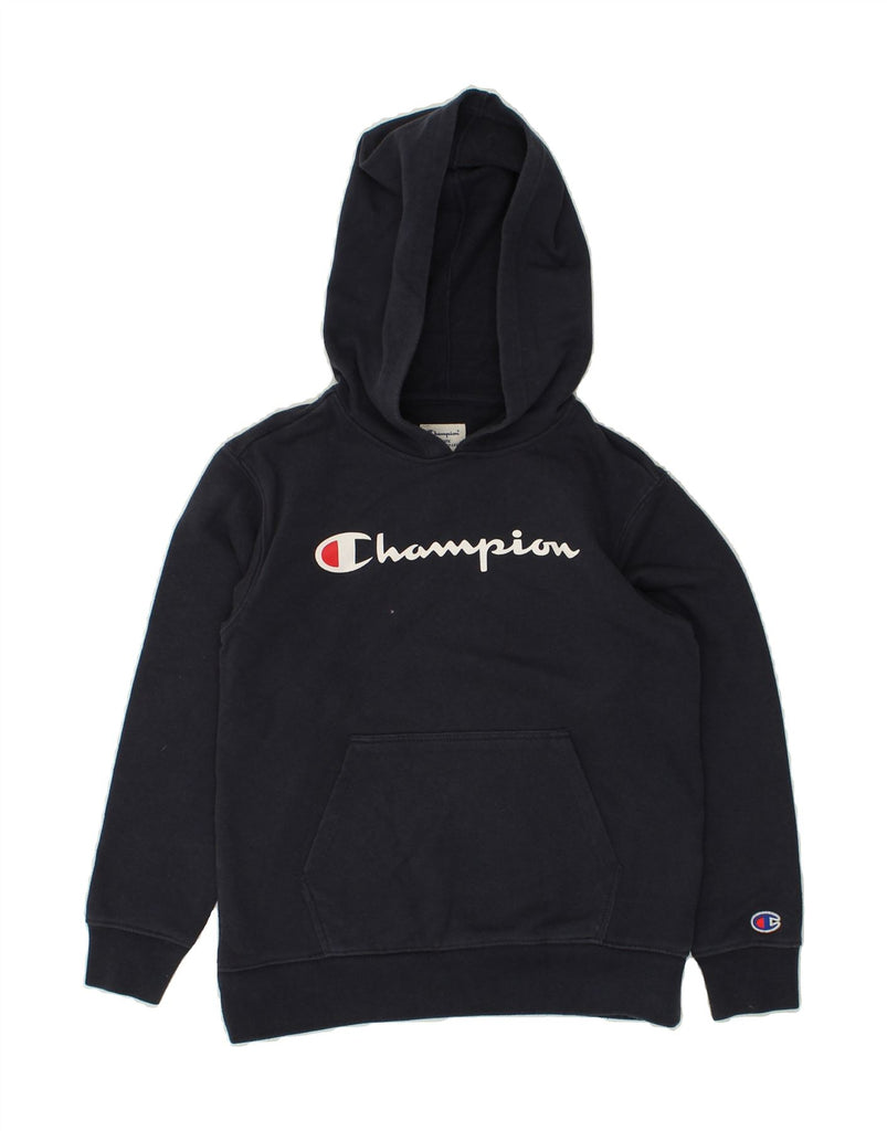 CHAMPION Boys Graphic Hoodie Jumper 10-11 Years Medium Navy Blue Cotton | Vintage Champion | Thrift | Second-Hand Champion | Used Clothing | Messina Hembry 