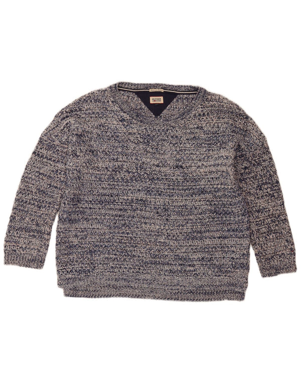 Tommy Hilfiger Womens Boat Neck Jumper Sweater UK 14 Medium Blue Flecked