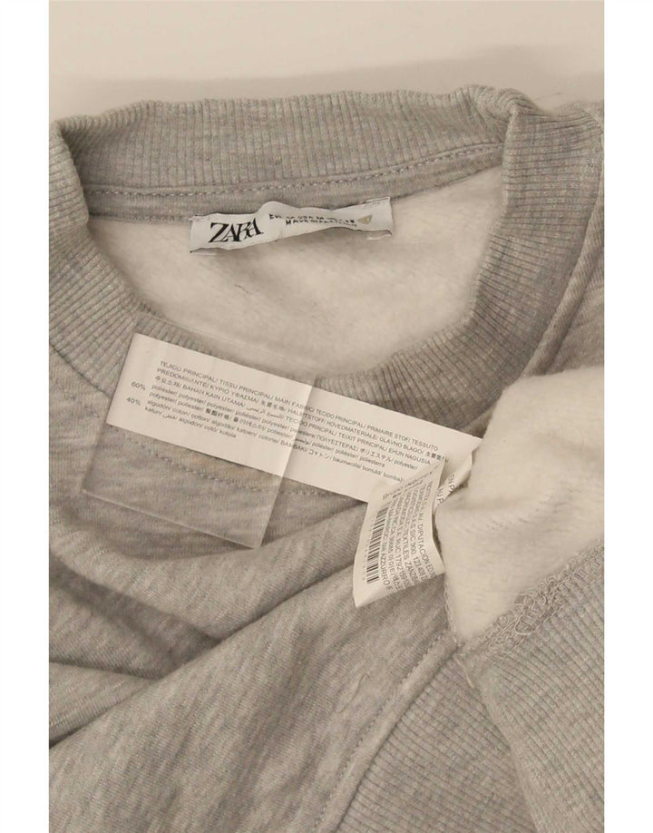 Zara Womens Crop Sweatshirt Jumper UK 14 Medium Grey Polyester