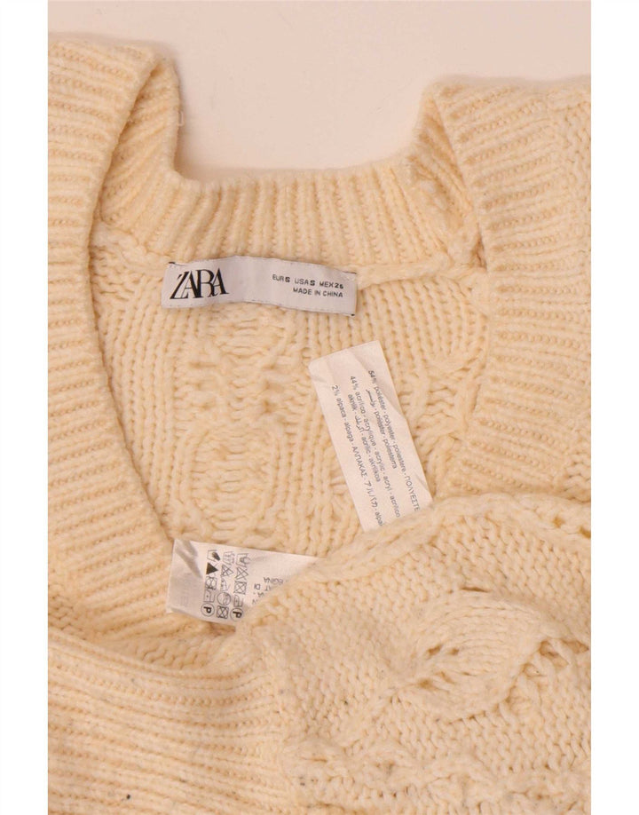 Zara Womens Crop Cardigan Sweater UK 10 Small Off White Polyester
