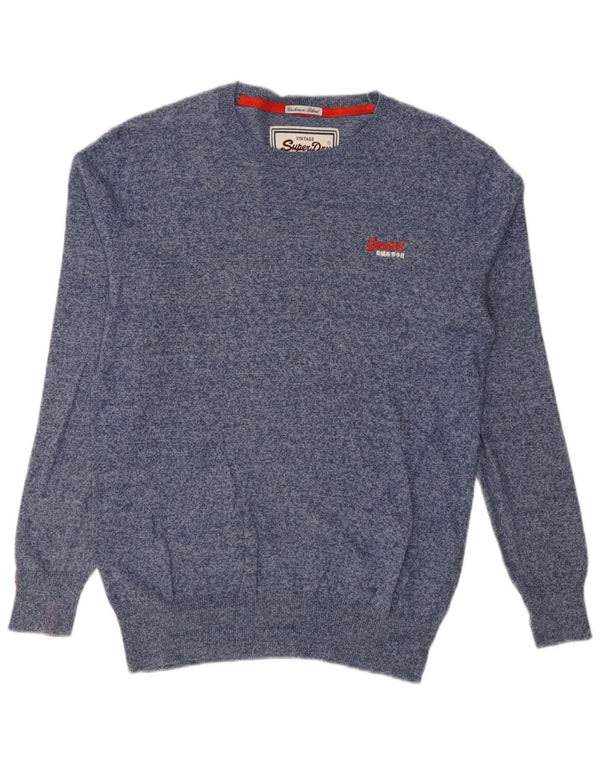 Superdry Mens Jersey Crew Neck Jumper Sweater Medium Blue Flecked Cotton