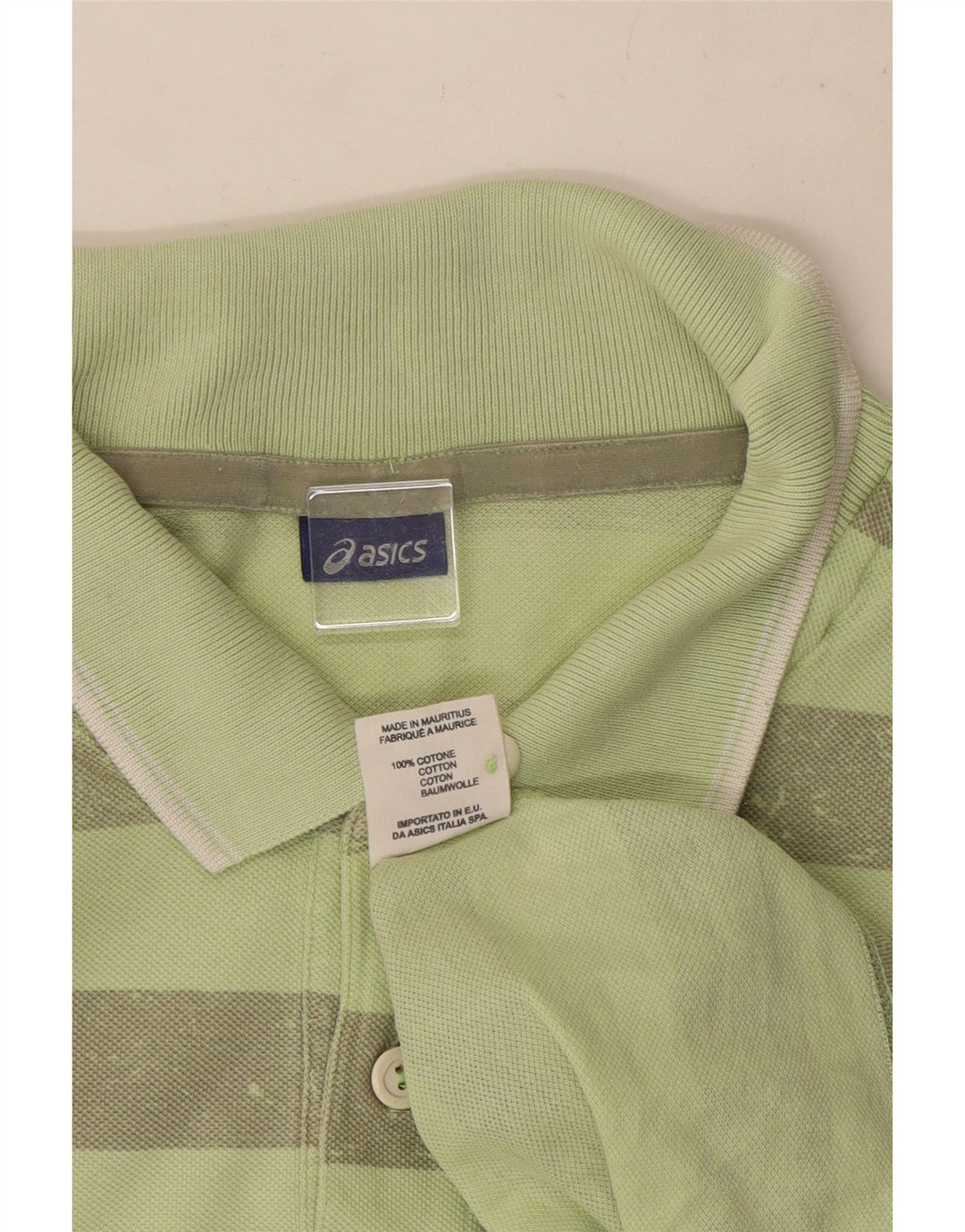 Asics Mens Polo Shirt 2XL Green Striped Cotton