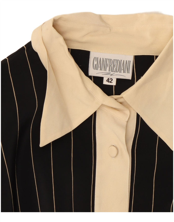 Gianfrediani Womens Pullover Shirt Blouse IT 42 Medium Black Pinstripe Silk