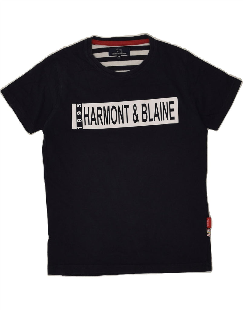 HARMONT & BLAINE Boys Graphic T-Shirt Top 9-10 Years Navy Blue Cotton | Vintage Harmont & Blaine | Thrift | Second-Hand Harmont & Blaine | Used Clothing | Messina Hembry 