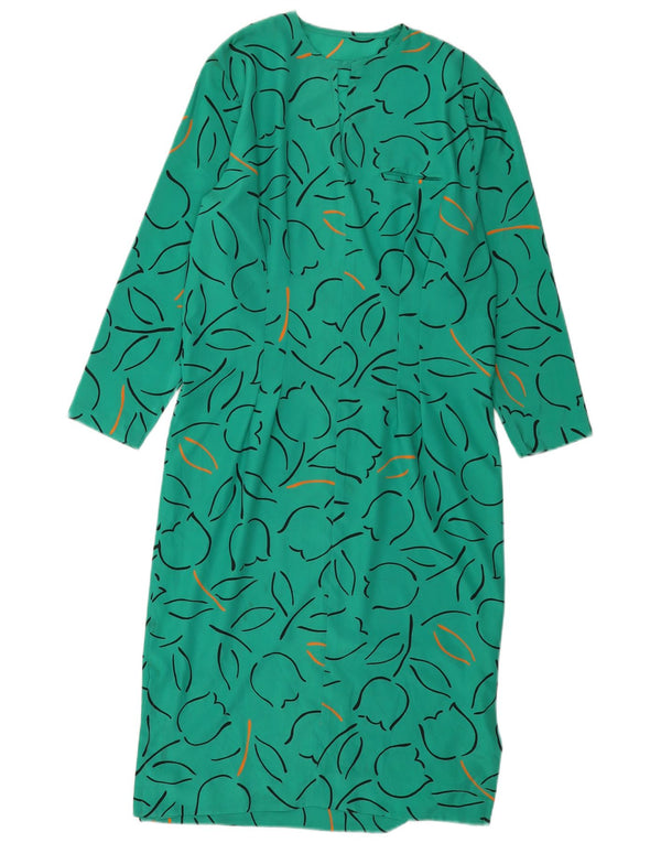 Vintage Womens Long Sleeve Maxi Dress UK 14 Medium Green Geometric