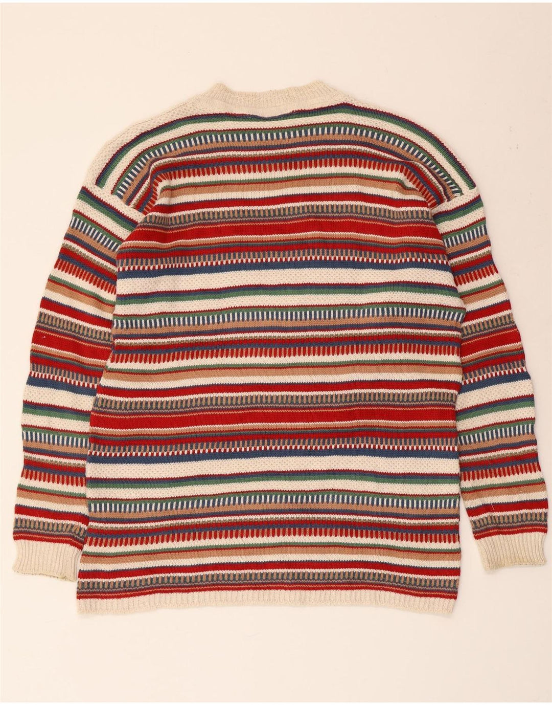 VINTAGE Mens Crew Neck Jumper Sweater Medium Multicoloured Striped Acrylic