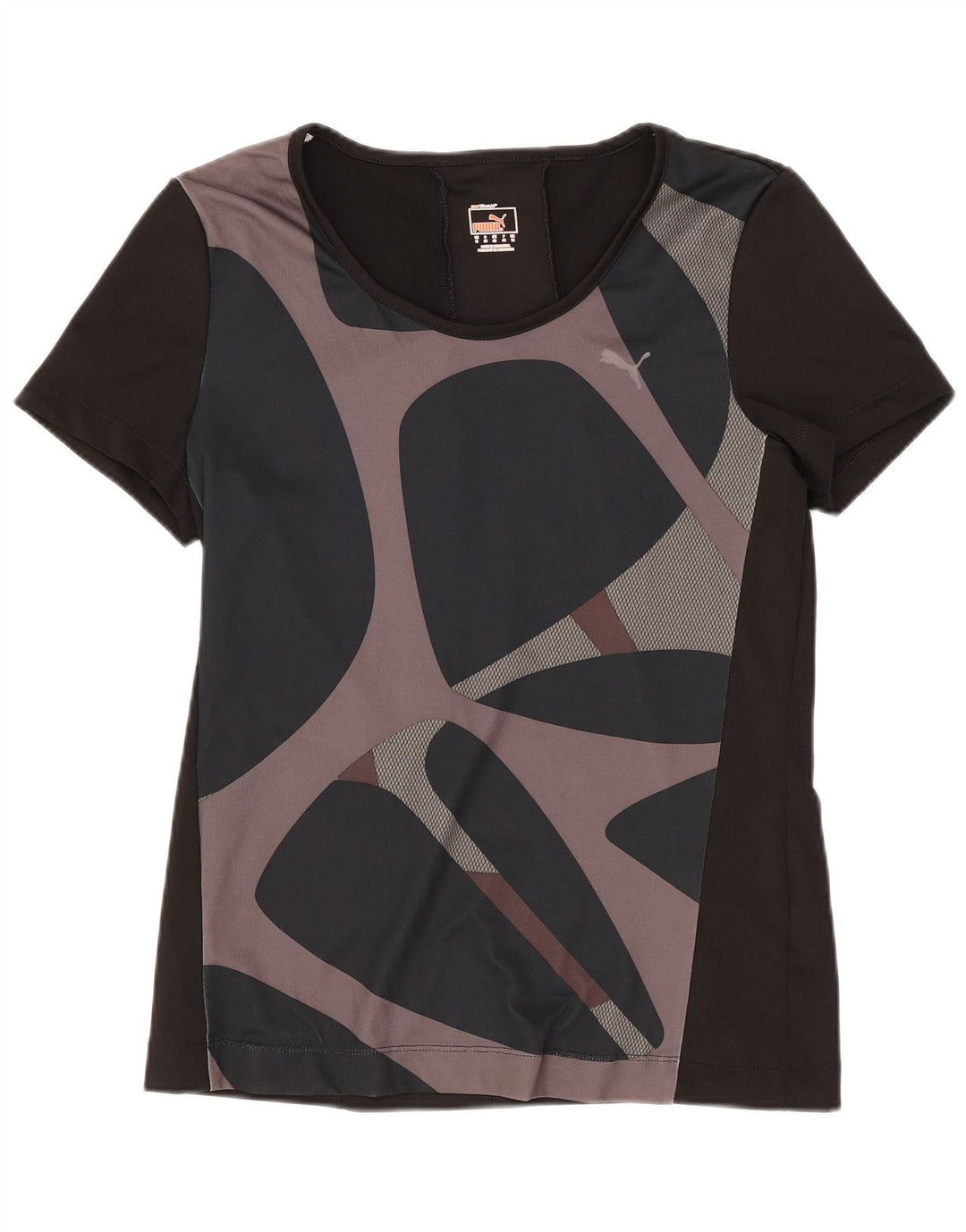 Puma Womens T-Shirt Top UK 12 Medium Black Geometric Polyester