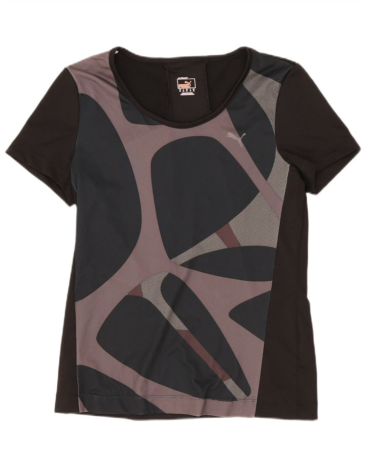Puma Womens T-Shirt Top UK 12 Medium Black Geometric Polyester