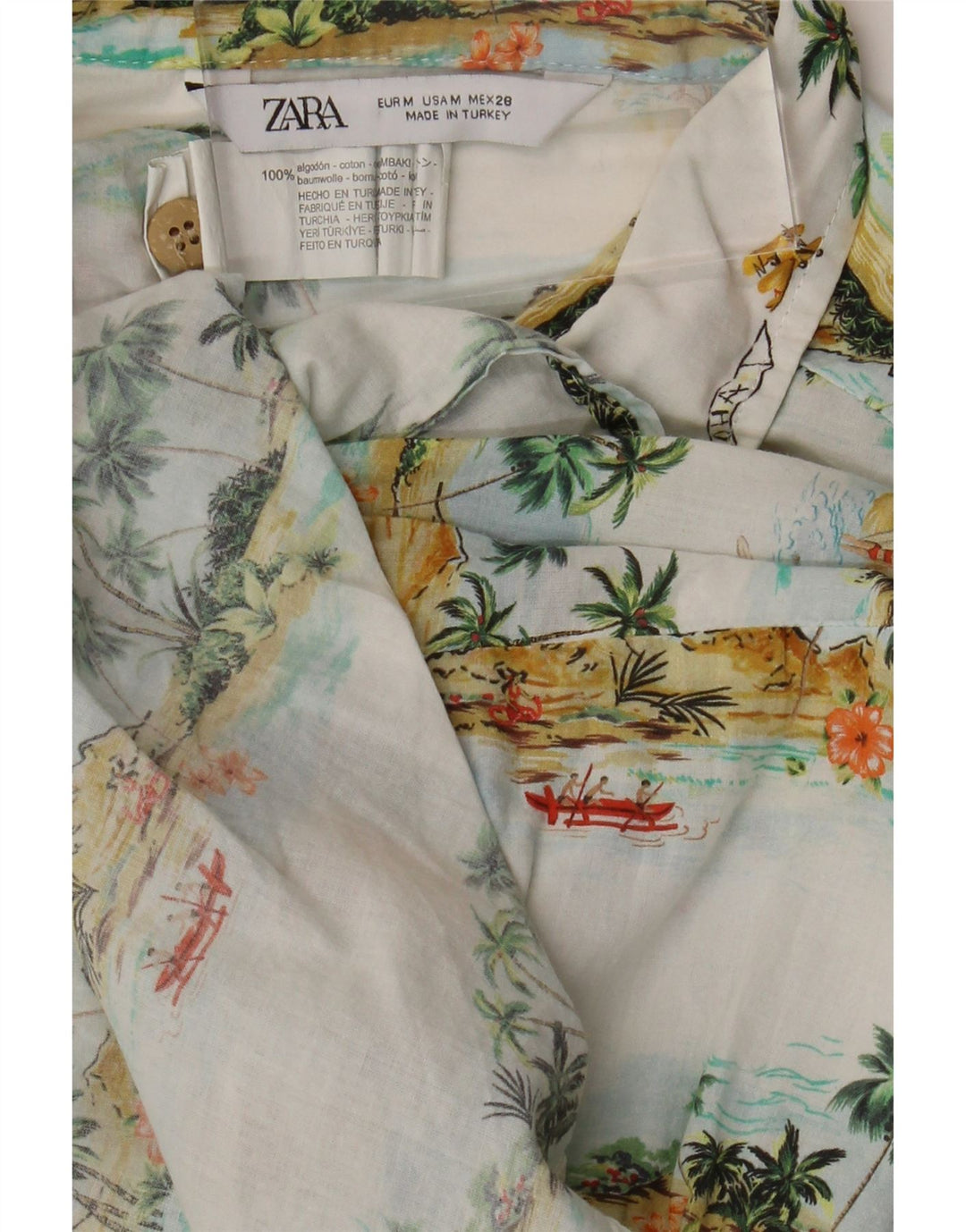 ZARA Womens Oversized Shirt Blouse UK 14 Medium White Floral Hawaiian