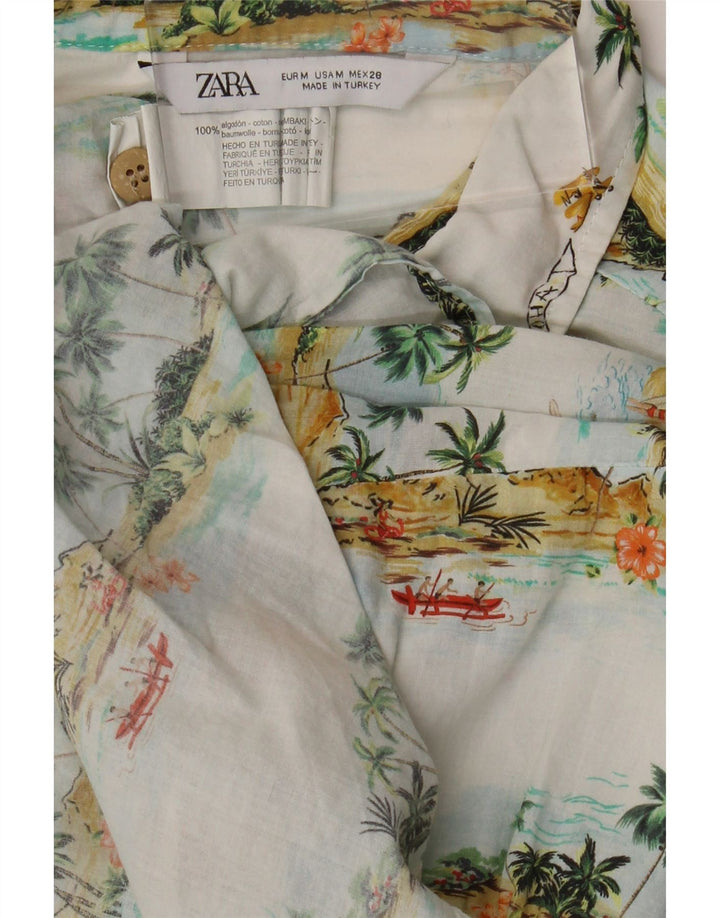 ZARA Womens Oversized Shirt Blouse UK 14 Medium White Floral Hawaiian