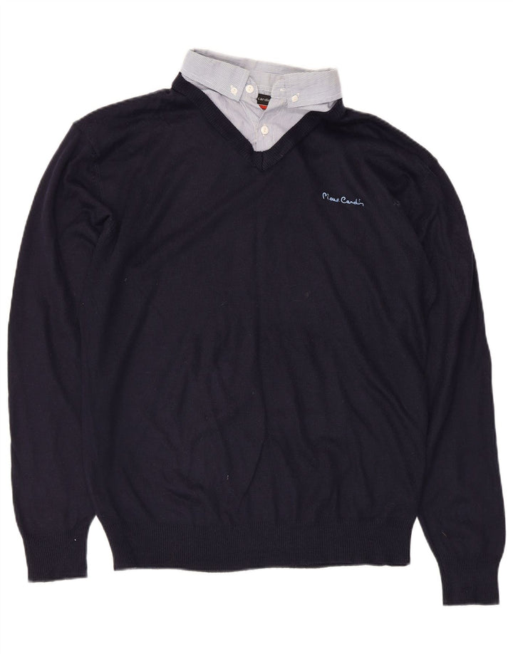 Pierre Cardin Mens V-Neck Jumper Sweater Medium Navy Blue Acrylic