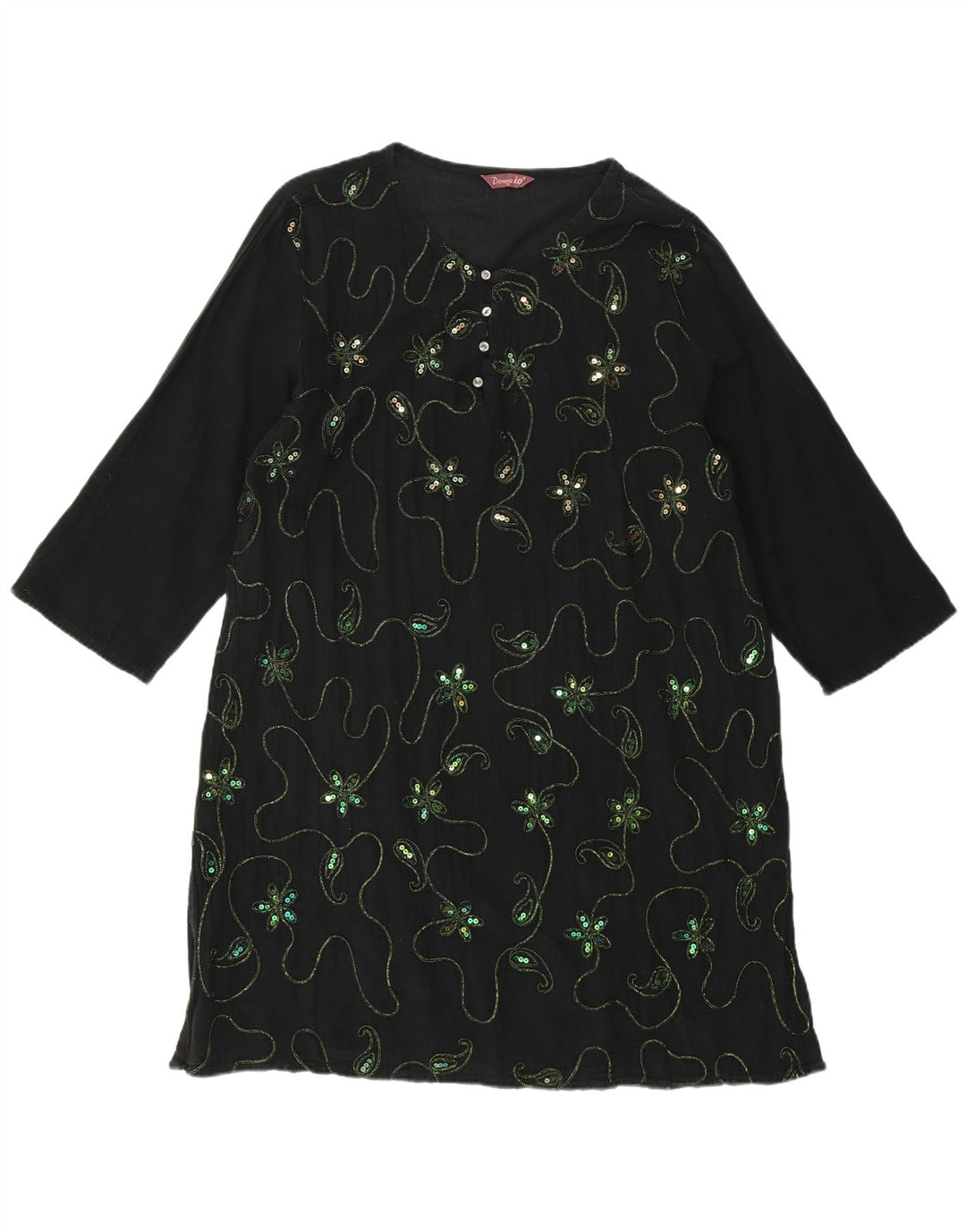 VINTAGE Womens 3/4 Sleeve Tunic Dress UK 18 XL Black Floral