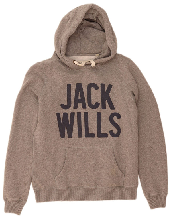 Jack Wills Womens Graphic Hoodie Jumper UK 12 Medium Grey Flecked Cotton