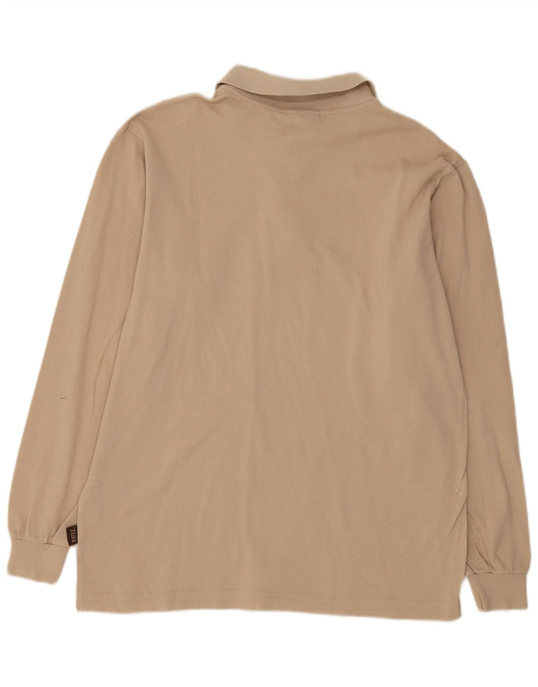 Rifle Mens Long Sleeve Polo Shirt Medium Beige Cotton