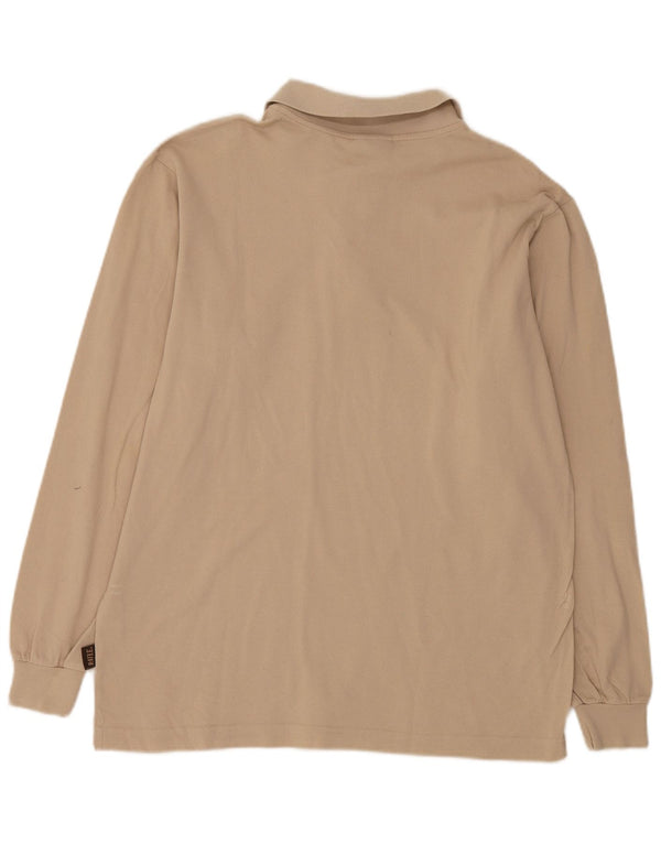 Rifle Mens Long Sleeve Polo Shirt Medium Beige Cotton