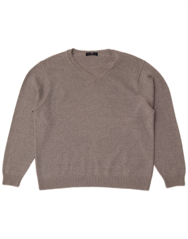Marks & Spencer Mens Blue Harbour V-Neck Jumper Sweater UK 41/43 Large Grey