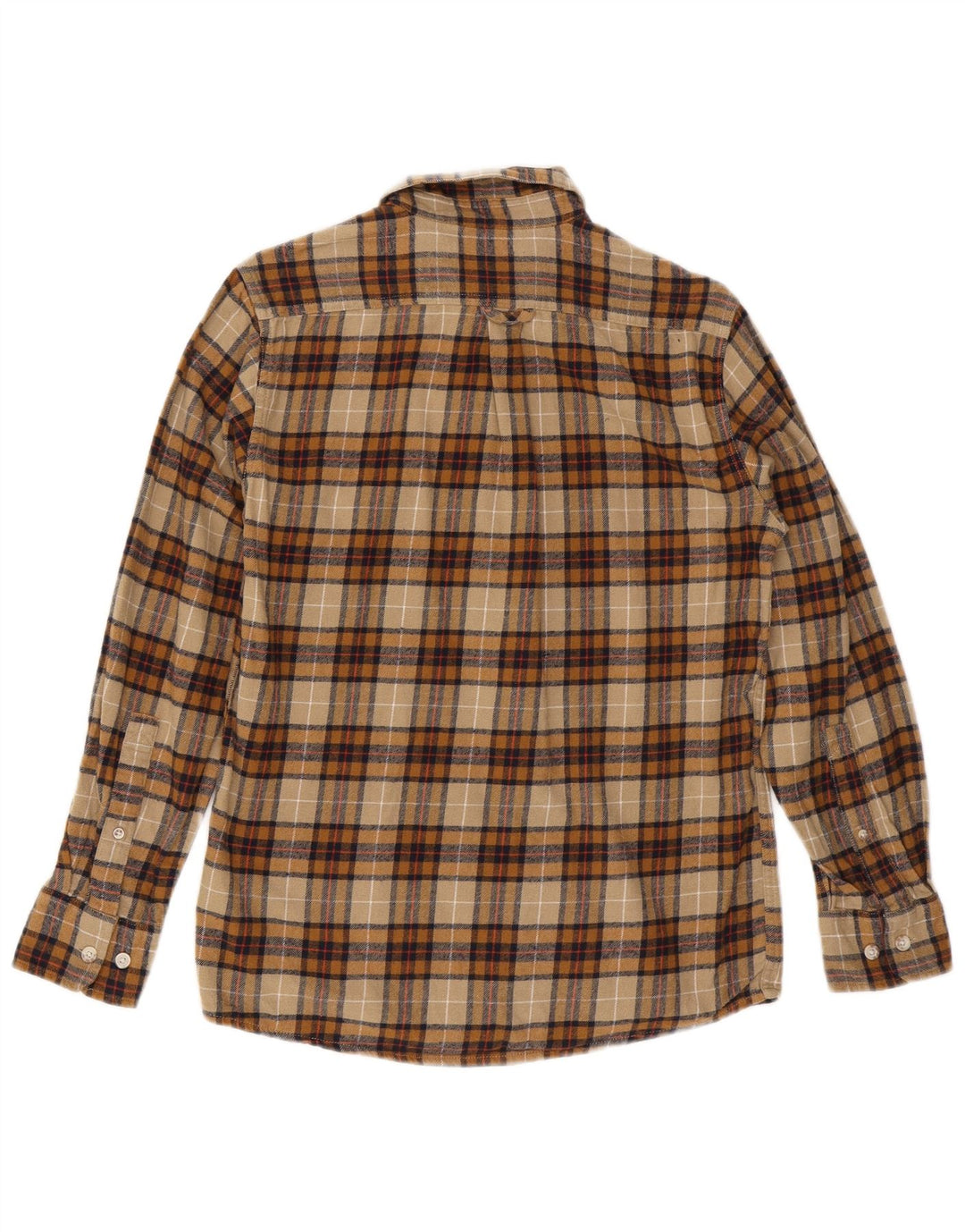 EDDIE BAUER Mens Flannel Shirt Small Beige Check Cotton