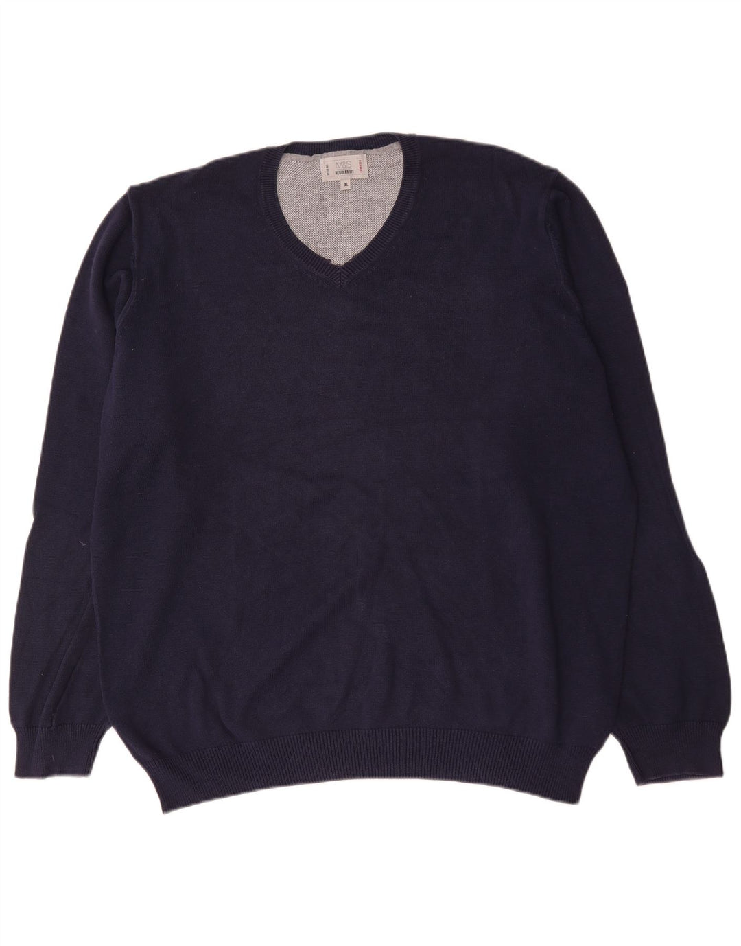 Marks & Spencer Mens Regular Fit V-Neck Jumper Sweater XL Navy Blue Cotton