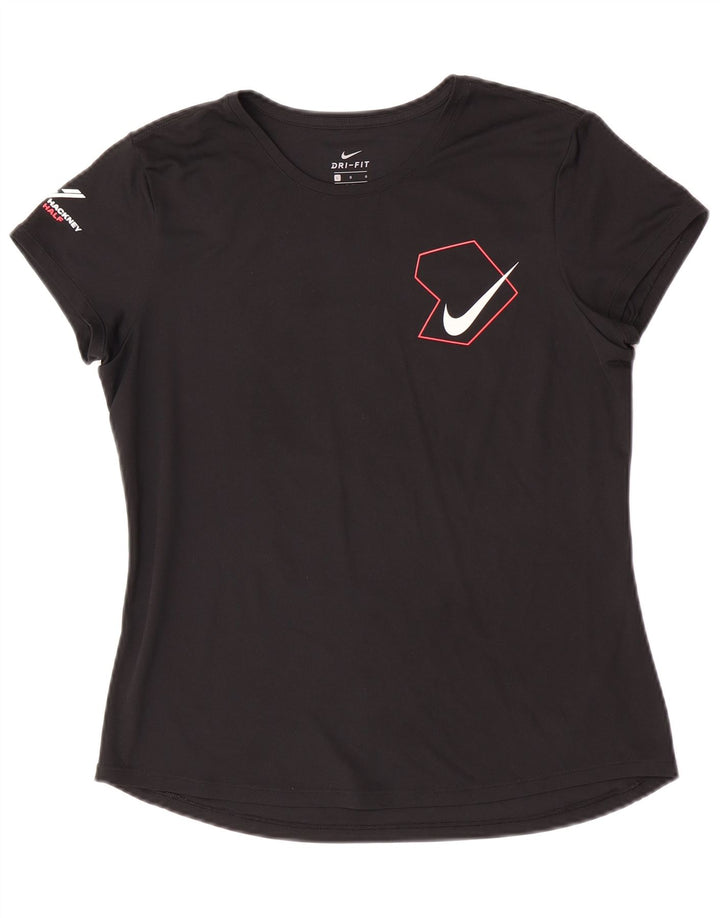 Nike Womens Dri Fit Graphic T-Shirt Top UK 16 Large Black Polyester