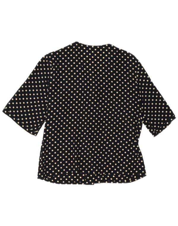 Vintage Womens Short Sleeve Shirt Blouse UK 14 Medium Navy Blue Polka Dot