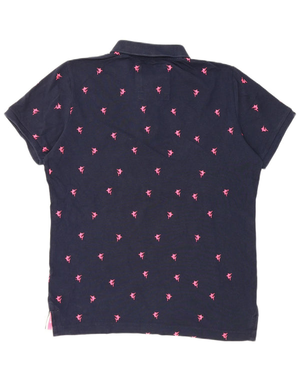 SUPERDRY Mens Polo Shirt XL Navy Blue Spotted Cotton