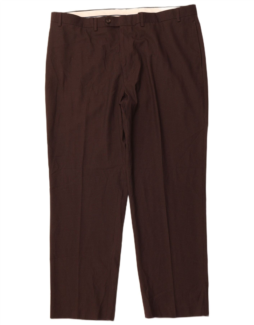 Ralph Lauren Mens Straight Suit Trousers W42 L32 Brown Check Polyester