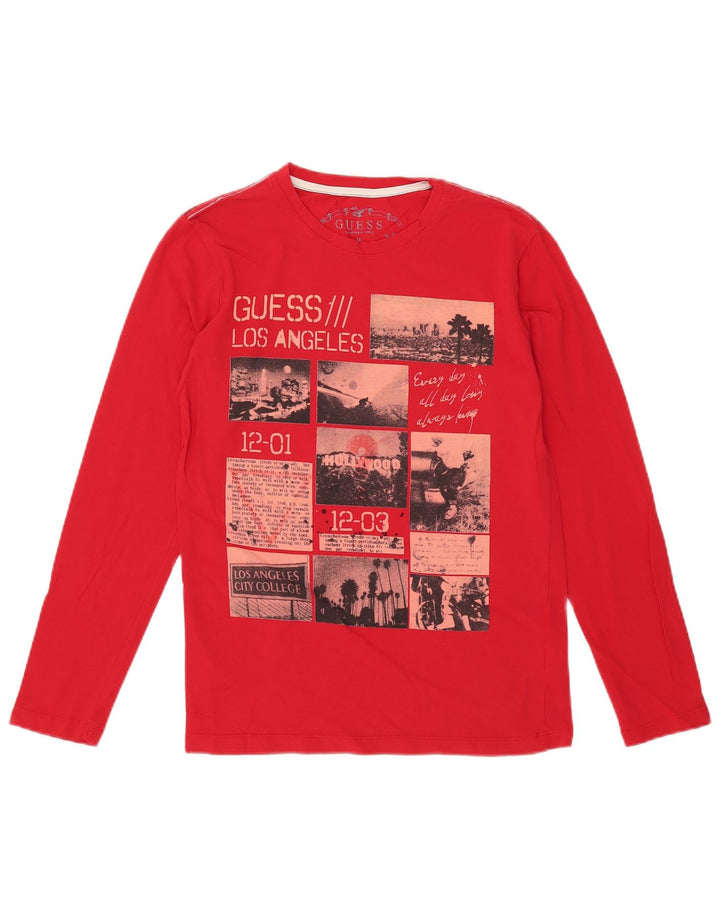 Guess Mens Graphic Top Long Sleeve Medium Red Cotton