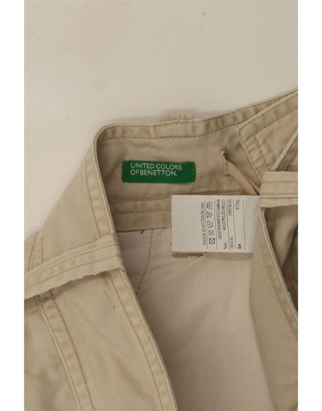 Benetton Mens Cargo Shorts IT 48 Medium W36  Beige Cotton