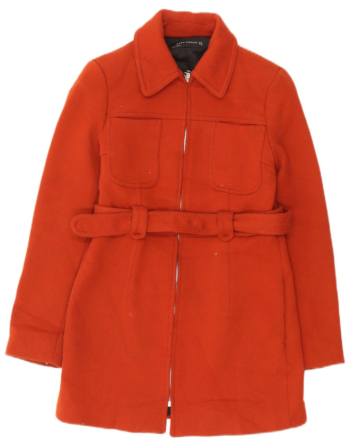 Zara Womens Overcoat UK 10 Small Orange Polyester