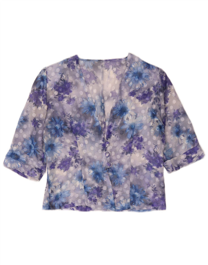 Vintage Womens Short Sleeve Blazer Jacket UK 14 Medium Purple Floral